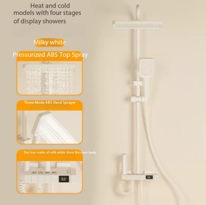 Juego de ducha de <span class=keywords><strong>hotel</strong></span> de latón cepillado con acabado en crema, de cerámica, con aumento de presión, doble manija, montaje en pared, efecto lluvia, cascada y masaje - Product Image 4