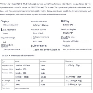 ผู้ผลิตขายส่ง OEM แบบกำหนดเอง VC60A เครื่องทดสอบความต้านทานฉนวน 0-199.9V แรงดันสูง ความต้านทานสูง แบบดิจิตอลเท่านั้น - Product Image 4