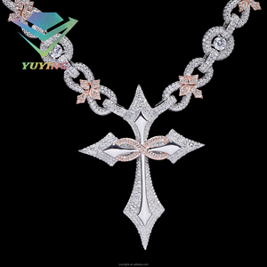 Customized Rose Gold 2 Tones Infinity Cuban Link <b>Chains</b> Solid 925 <b>Silver</b> Moissanite Clover Cross Charms Pendant <b>Chain</b> Jewelry - Product Image 2