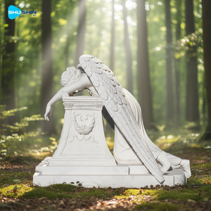 Полноразмерная скульптура ангела из натурального камня, ручная резьба, белый мрамор, европейский традиционный стиль, надгробие, украшение для кладбища на открытом воздухе - Product Image 4