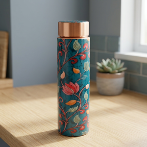 Thermos en cuivre à motif floral avec couvercle, bouteille d'eau portable de voyage - Product Image 3