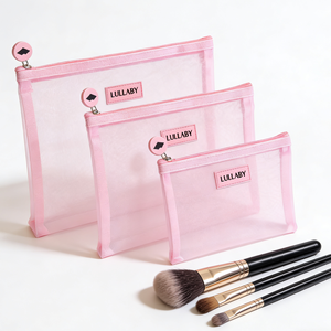 <span class=keywords><strong>Bolsa</strong></span> <span class=keywords><strong>de</strong></span> Maquillaje <span class=keywords><strong>de</strong></span> Malla <span class=keywords><strong>de</strong></span> Nailon Rosa Bebé con Logotipo Personalizado, <span class=keywords><strong>Bolsa</strong></span> <span class=keywords><strong>de</strong></span> Cosméticos con Cremallera <span class=keywords><strong>de</strong></span> Silicona - Product Image 2