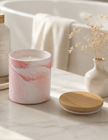 Bougie parfumée en cire de soja dans un pot en céramique marbrée avec couvercle en bambou, décoration d'intérieur personnalisée, cadeau OEM