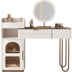 <span class=keywords><strong>Table</strong></span> de chambre à coucher design nordique moderne en verre extensible, coiffeuse blanche avec miroir led - Product Image 6