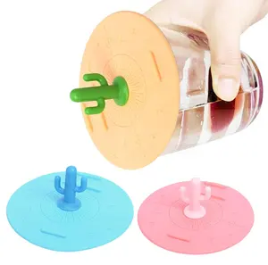 OEM&ODM 4*1.57inches 30g Anti-dust Airtight Seal cute creative Cactus Stand Cover tapas de tazas Food Grade Silicone Cup Lids