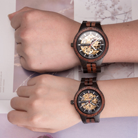 DODO DEER Montre automatique en bois avec bracelet en acier inoxydable 47mm 24mm, aiguilles lumineuses, verre Hardlex, étanche, luxe, mode, tourbillon