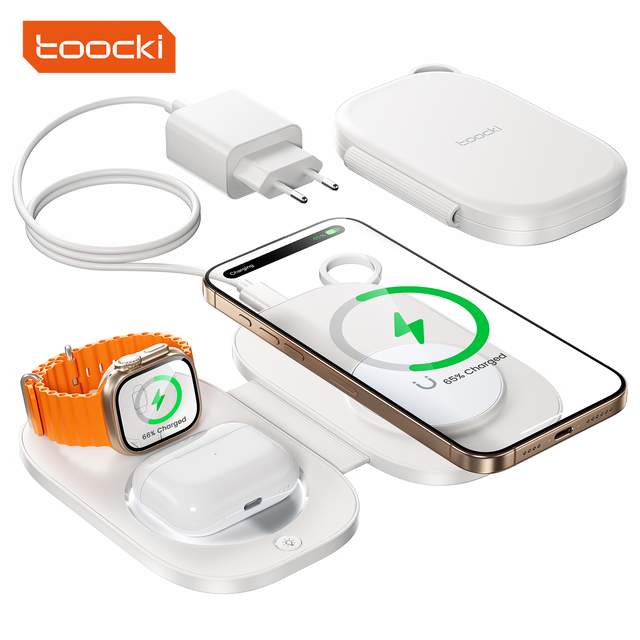 Toocki Multifunctional 3-in-1 Magnetic Charging Station Fast Wireless Charger for iPhone Apple Watch AirPods with Night Light