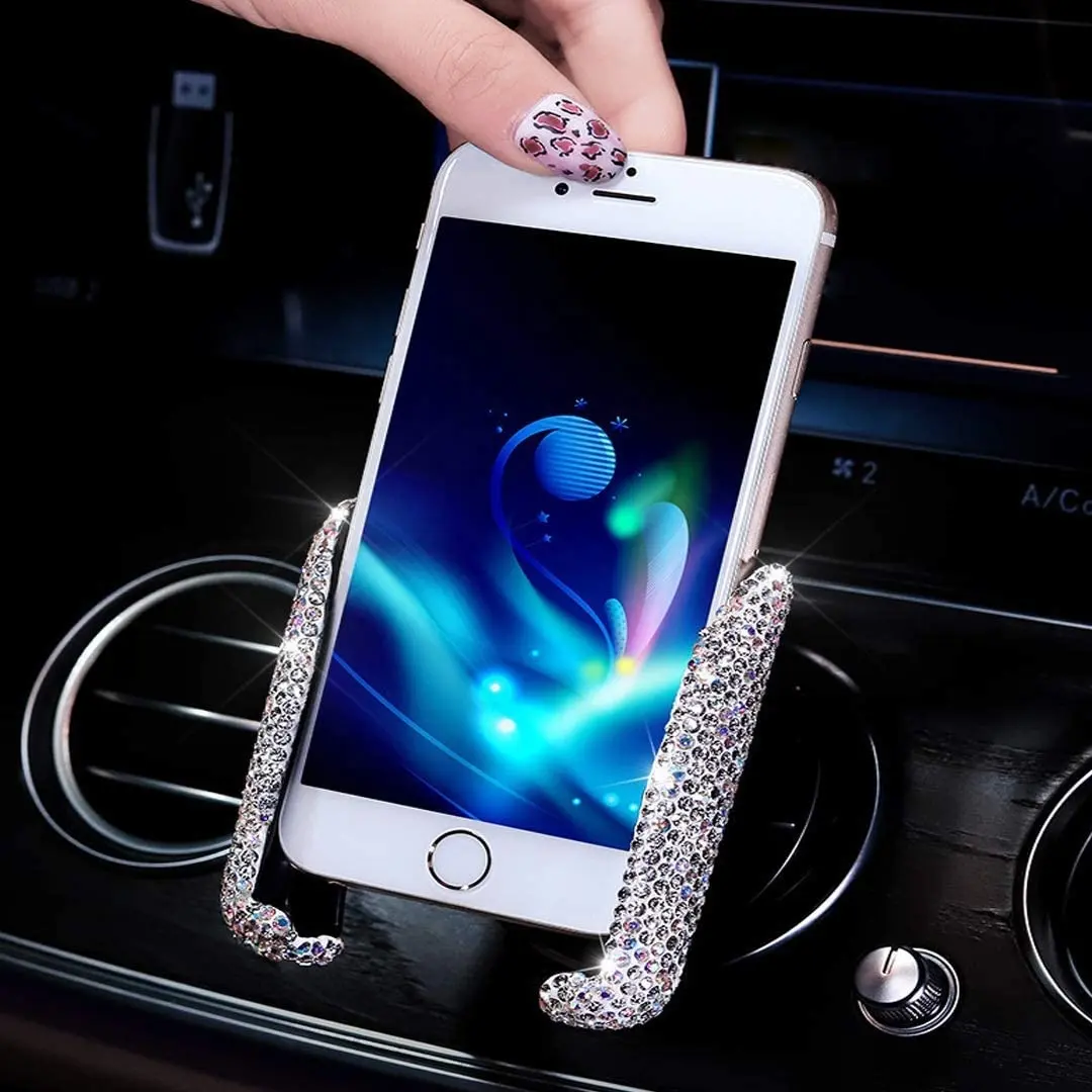 Bling Car Phone Holder Mini Car Dash Air Vent Automatic Phone Mount Universal 360 Adjustable Crystal Auto Car Stand Phone Holder