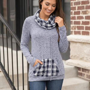 Sudadera con capucha de punto gris para mujer, 100% algodón, cuello tipo bufanda, bolsillos, informal, de invierno, peso pesado, ecológica - Product Image 4