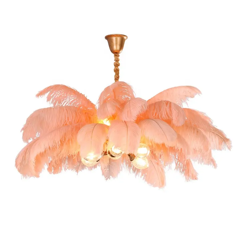 Modern Home Living Room Cafe Decor Colorful Nordic Home Decor Hanging Lighting Copper Feather Chandelier Pendant Lamp