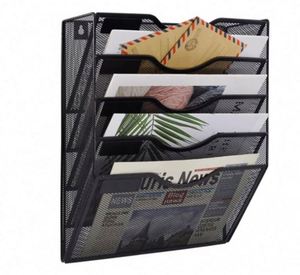 5 Tier A4 Mesh in <b>Tray</b> Wall Pocket <b>File</b> Holder Hanging Mail Organiser Magazine Storage Rack - Product Image 1