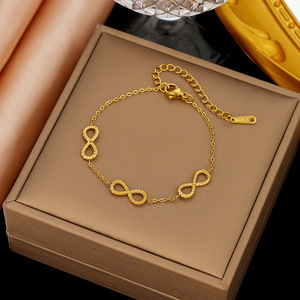 Set di Gioielli in Acciaio Inossidabile 316L Placcato Oro, <span class=keywords><strong>Collana</strong></span> e Bracciale <span class=keywords><strong>Infinito</strong></span> Dorato con Numero 8, Set di Gioielli Anti-sbiadimento - Product Image 3