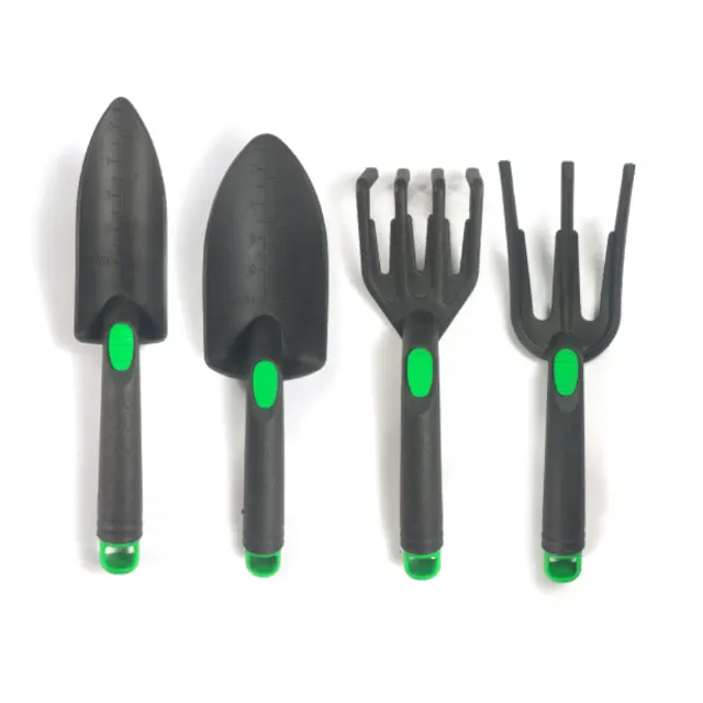 Mini maceta para jardinería, herramientas de jardinería, pinzas de plástico, pala pequeña y duradera, rastrillo, pala para herramientas agrícolas, 4 Uds.