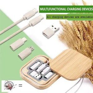 Bamboo 5 en 1/6 en 1 Cable de carga de teléfono con logotipo personalizado <span class=keywords><strong>Kabel</strong></span> Cable de carga portátil Convertidor <span class=keywords><strong>USB</strong></span> tipo C Adaptador Caja de almacenamiento - Product Image 4