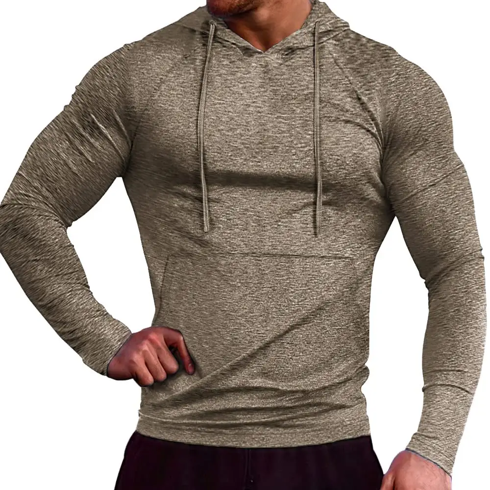 Herren Workout Hoodie Muscle Gym Sport Sweatshirt Langarm leichte Athletic Pullover Kapuze mit Tasche