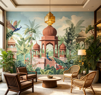Papier peint mural tropical personnalisé avec paon, style rétro, pour la décoration des murs de palais, de pavillons, d'hôtels, de resorts et de spas