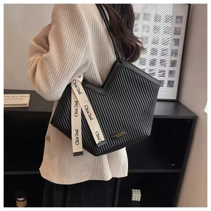 Zipper High Quality Fashion PU Print Large Capacity Tote Bag with Polyester Lining for Women Solid Color Shopping Bag - Product Image 4
