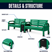 Ensemble de bancs de tennis 2 places en alliage d'aluminium avec bac de rangement, table basse, résistant aux intempéries, revêtement poudré, pour extérieur