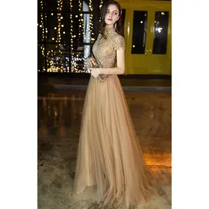 gold color sequins shinning evening party Prom Dress