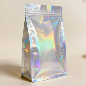 Bolsa personalizada con cierre de cremallera de aluminio holográfico para productos cosméticos y empaques de snacks de moda. - Product Image 1