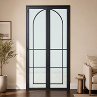 Porte d'entrée manuelle moderne à double battant en verre trempé, étanche, pour villa et extérieur commercial