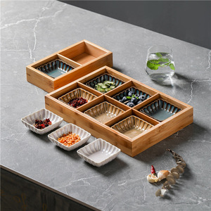 <span class=keywords><strong>Assiette</strong></span> à compartiments en <span class=keywords><strong>bois</strong></span> de bambou, bol à sauce, bol de collation de style japonais changement d'assaisonnement, collation 1 pièce - Product Image 4
