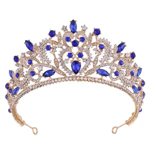 Cheapest Green Rhinestone Tiara Crowns Love Heart Shape Luxury Wedding Crystal Tiara Crown Woman