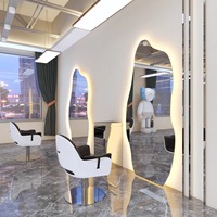 Miroir LED de grande taille personnalisable, style vague irrégulière, avec lumière tricolore, pour salon de coiffure et usage professionnel – Fournisseur direct usine