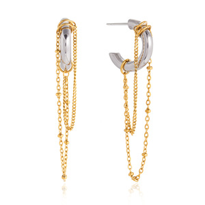 Pendientes de Aro con Borlas, Oro de 18K, Acero Inoxidable, Diseño Geométrico con Bloques de Color, Joyería para Mujer de Uso Diario - Product Image 5