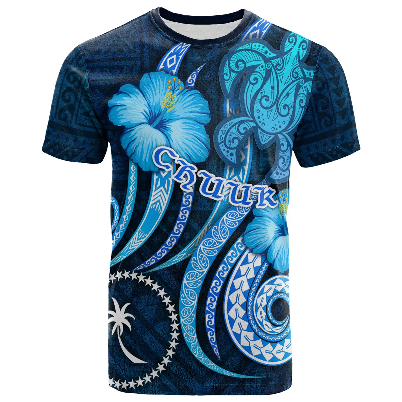 Tam baskılı Chuuk erkek gömleği kadınlar için polinezya gömlek özelleştirilmiş kaplumbağa ve kabile dövme Polyester toptan T-shirt