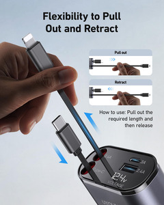 Pengisi Daya Mobil Cepat Retractable 120w untuk CarPlay 4 in 1 Pengisi Daya Mobil <span class=keywords><strong>2</strong></span> Kabel 31.5 Inci dan <span class=keywords><strong>2</strong></span> Port USB dengan iPhone 17/16 - Product Image 2
