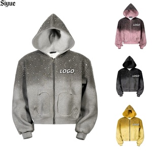 Chaqueta Streetwear Vintage Gótica Y2K Unisex/Hombre con Capucha Efecto Desgastado, Botones Adornados con Pedrería, Corte Holgado y Cremallera, de Tejido Grueso - Product Image 1