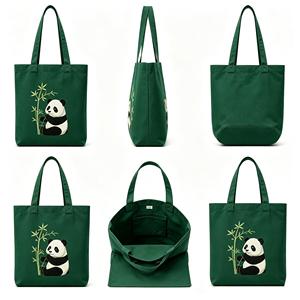 Sac fourre-tout en toile personnalisé avec broderie de panda mignon pour la plage, le pique-nique et les voyages, léger, pliable, 12 oz - Product Image 3
