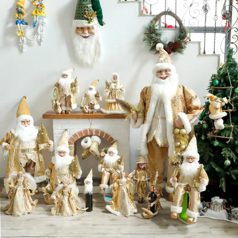 SOTE 30-120CM Wholesale Santa Ornaments Xmas Home Decor Golden Plush Christmas Papa Noel Toys with Gift Bag