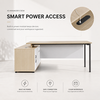 Meja Manajer Modern Bentuk L dengan Ruang Kerja Luas, Kabinet Samping, Stopkontak, Papan MFC, Desain Panel Rangka Baja untuk Kantor Utama