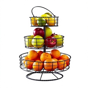 Cesta de frutas y verduras de hierro de color negro de 3 niveles para mesa de comedor, con calidad exclusiva. - Product Image 1