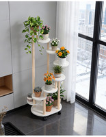 Rak Bunga Bertingkat Kayu dengan Roda, Rak Tanaman Indoor yang Dapat Dipindahkan, Rak Pot Bunga Minimalis Modern untuk Ruang Tamu