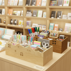 Stackable For Extra Capacity Adorable House Shape <b>Makeup</b> Wooden <b>Makeup</b> Organizer Storage <b>Box</b> - Product Image 1