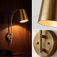 Applique murale LED moderne en laiton, abat-jour conique en papier, lampe murale de luxe pour salon, chambre à coucher, lecture