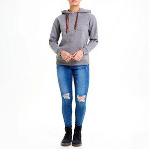 Sudadera con Capucha Gris Personalizada para Mujer, Manga Larga, Mezcla de Algodón, Tejido de Punto, Color Sólido, Ropa Casual de Otoño - Product Image 1
