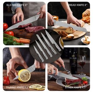 Juego de Cuchillos de Acero Inoxidable Personalizados, 12 Piezas, Cuchillos para Cortar Carne Súper Afilados, Juego de Cuchillos de Cocina con Soporte y Bloque para Cuchillos - Product Image 5