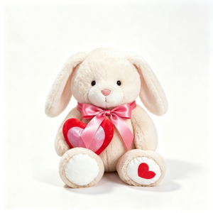 Peluche de conejo personalizado con lazo rosa, conejo de peluche con corazón, conejo de peluche con orejas caídas, conejo de peluche blanco con corazón - Product Image 1