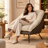 Fauteuil de salon moderne en tissu rembourré de duvet avec structure en fer et pieds métalliques fixes pour projets hôteliers