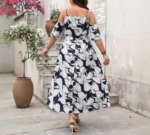 Vestido de talla grande para mujer, cuello en V, largo hasta el tobillo, estampado floral, corte en A, 100% poliéster, transpirable, estilo bohemio para vacaciones - Product Image 4