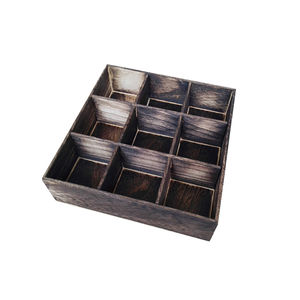 Boîte à compartiments en bois foncé, plateau tiroir, boîte à compartiments divisée, boîte en bois à grille carrée sans couvercle pour apéritifs, collations, huiles essentielles - Product Image 1