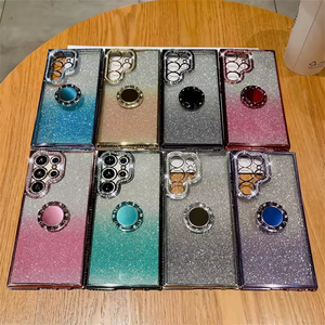 Funda de teléfono chapada con soporte de anillo de diamante de lujo para <span class=keywords><strong>SamsungS23</strong></span> Ultra S22 Plus S24Ultra, funda protectora de silicona suave para lente de cámara - Product Image 1