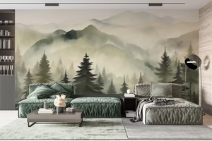 <span class=keywords><strong>Papier</strong></span> peint mural photo 3D moderne imperméable pour chambre à coucher avec paysage réaliste de forêt de pin de montagne - Product Image 4