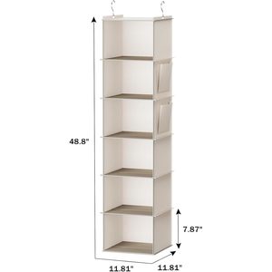 Organizador de armario colgante YoudenoVA de 6 estantes, tela no tejida beige, almacenamiento para ropa de dormitorio con bolsillos laterales - Product Image 5