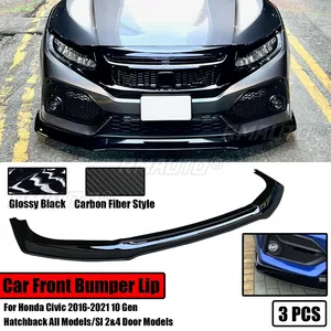 สปอยเลอร์กันชนหน้ารถยนต์ 3 ชิ้น รุ่น GR STYLE สำหรับ Honda Civic 2016-2021 รุ่นที่ 10 FK7 Hatchback SI 2&4 ประตู สีดำเงา - Product Image 1