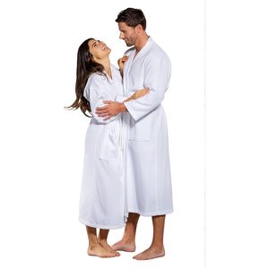 Bata de Baño Kimono Blanca Tipo Waffle Unisex, Larga, Holgada, con Cuello en V, de Algodón, Personalizable para Mujer - Product Image 5